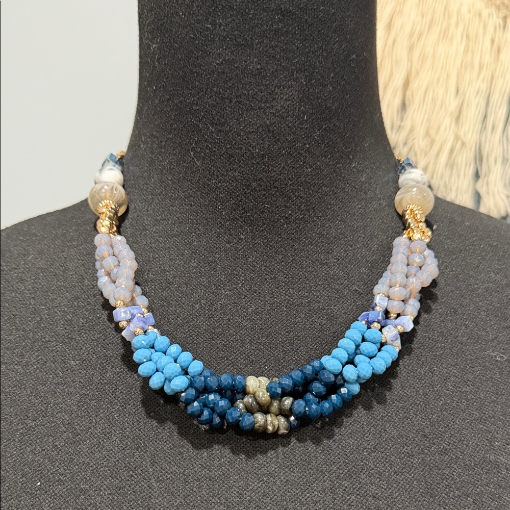 Boutique Multi Strand Blue Statement Necklace | Gold Accents